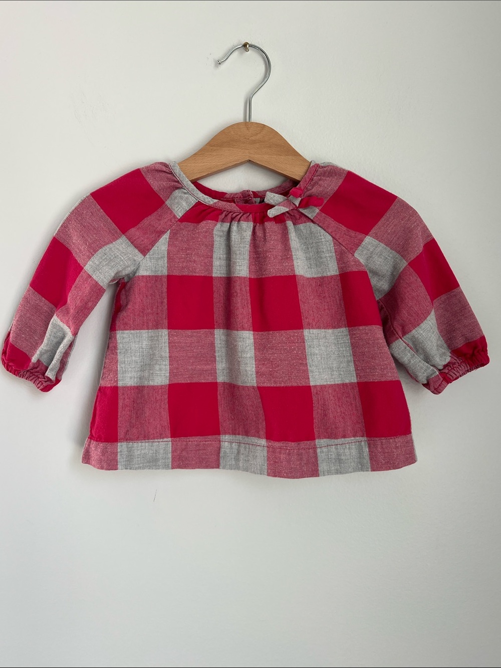 Baby GAP | Vintage Faded Pink Rose & Gray Plaid Top Fall #988183-00 Sz 3-6M